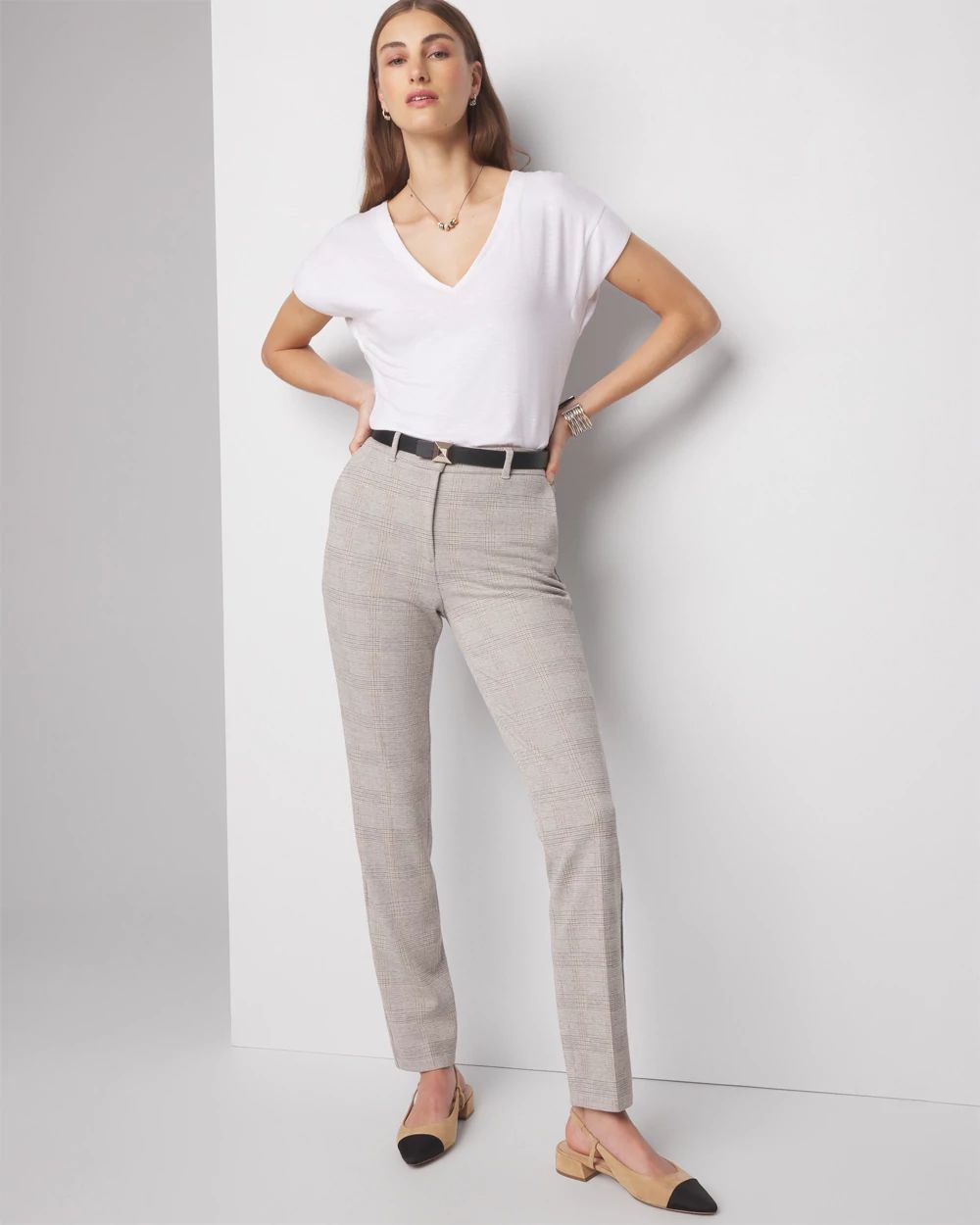 WHBM Elle Slim Ankle Plaid Pant White House Black Market